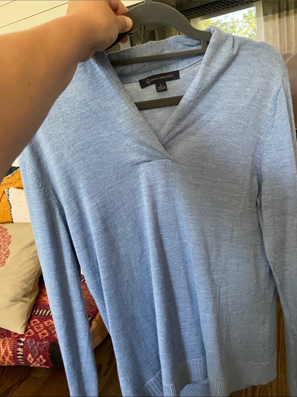 Brooks Brothers Sky Blue V-Neck Lightweight Sweater